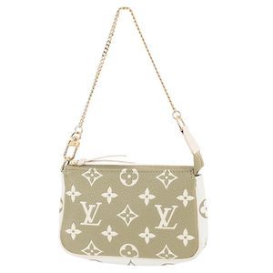 Mini Pochette Accessories Monogram Emplant Leather Khaki Green White